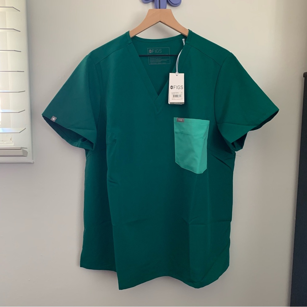 Figs Hunter Green Short Sleeve Women's Top